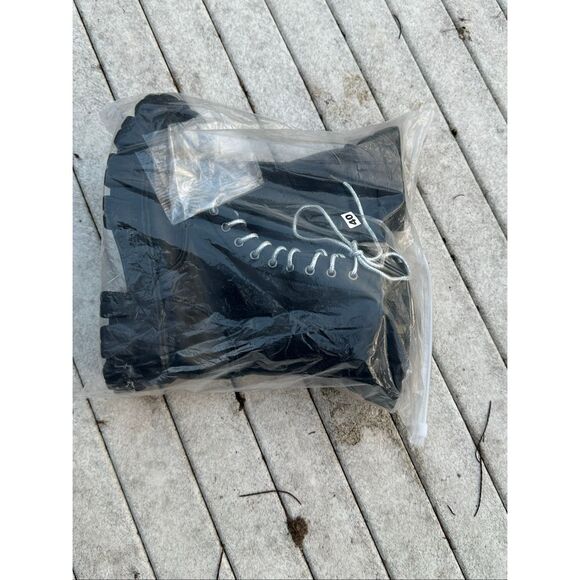 Diamond Black Chunky Lace-Up Side Zipper Calf Boot - Black Size 9.5 - Picture 7 of 10